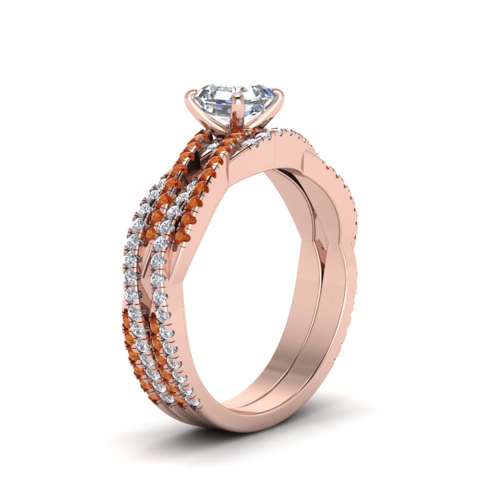 asscher-cut-simple-diamond-twisted-vine-bridal-ring-sets-with-orange-sapphire-in-14K-rose-gold-FD8233ASGSAOR-NL-RG