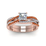 Load image into Gallery viewer, asscher-cut-simple-diamond-twisted-vine-bridal-ring-sets-with-orange-sapphire-in-14K-rose-gold-FD8233ASGSAOR-NL-RG
