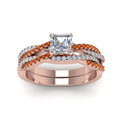 asscher-cut-simple-diamond-twisted-vine-bridal-ring-sets-with-orange-sapphire-in-14K-rose-gold-FD8233ASGSAOR-NL-RG