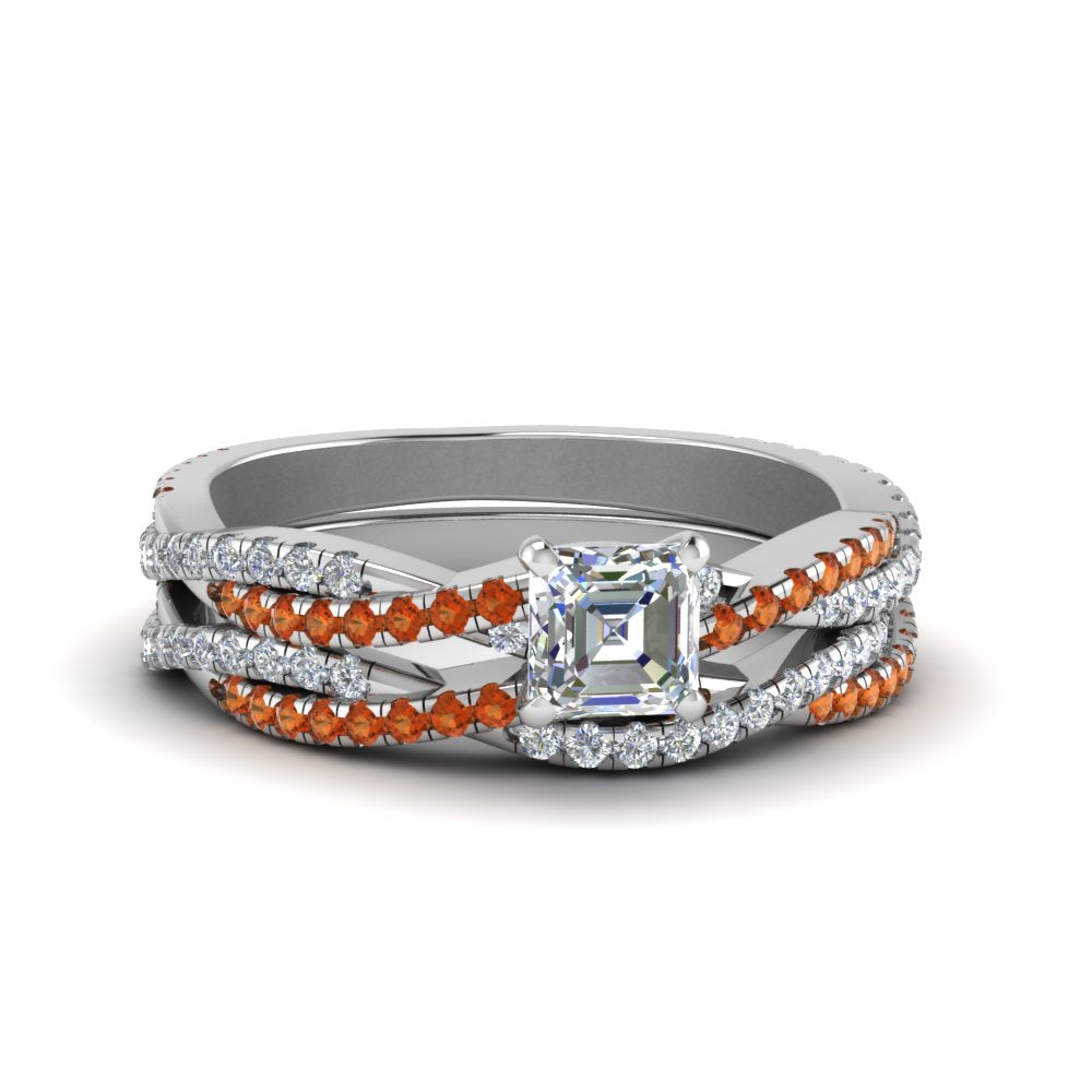 asscher-cut-simple-diamond-twisted-vine-bridal-ring-sets-with-orange-sapphire-in-14K-white-gold-FD8233ASGSAOR-NL-WG