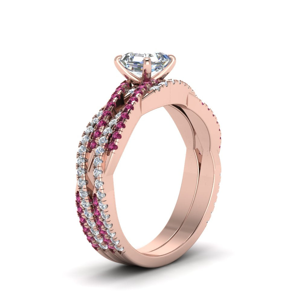 asscher-cut-simple-diamond-twisted-vine-bridal-ring-sets-with-pink-sapphire-in-14K-rose-gold-FD8233ASGSADRPI-NL-RG
