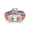 Load image into Gallery viewer, asscher-cut-simple-diamond-twisted-vine-bridal-ring-sets-with-pink-sapphire-in-14K-rose-gold-FD8233ASGSADRPI-NL-RG