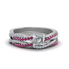 Load image into Gallery viewer, asscher-cut-simple-diamond-twisted-vine-bridal-ring-sets-with-pink-sapphire-in-14K-white-gold-FD8233ASGSADRPI-NL-WG
