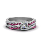 Load image into Gallery viewer, asscher-cut-simple-diamond-twisted-vine-bridal-ring-sets-with-pink-sapphire-in-950-Platinum-FD8233ASGSADRPI-NL-WG

