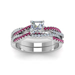 Load image into Gallery viewer, asscher-cut-simple-diamond-twisted-vine-bridal-ring-sets-with-pink-sapphire-in-950-Platinum-FD8233ASGSADRPI-NL-WG
