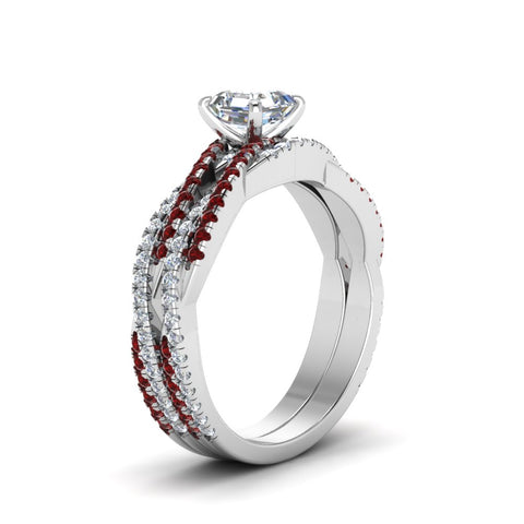 asscher-cut-simple-diamond-twisted-vine-bridal-ring-sets-with-ruby-in-14K-white-gold-FD8233ASGRUDR-NL-WG