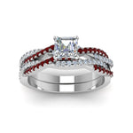Load image into Gallery viewer, asscher-cut-simple-diamond-twisted-vine-bridal-ring-sets-with-ruby-in-14K-white-gold-FD8233ASGRUDR-NL-WG
