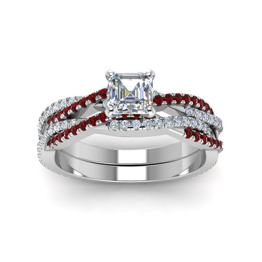 asscher-cut-simple-diamond-twisted-vine-bridal-ring-sets-with-ruby-in-14K-white-gold-FD8233ASGRUDR-NL-WG