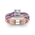 Load image into Gallery viewer, asscher-cut-simple-diamond-twisted-vine-bridal-ring-sets-with-violac-topaz-in-14K-rose-gold-FD8233ASGVITO-NL-RG

