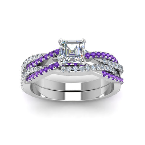 asscher-cut-simple-diamond-twisted-vine-bridal-ring-sets-with-violac-topaz-in-14K-white-gold-FD8233ASGVITO-NL-WG