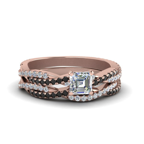 asscher-cut-simple-twisted-vine-bridal-ring-sets-with-black-diamond-in-14K-rose-gold-FD8233ASGBLACK-NL-RG