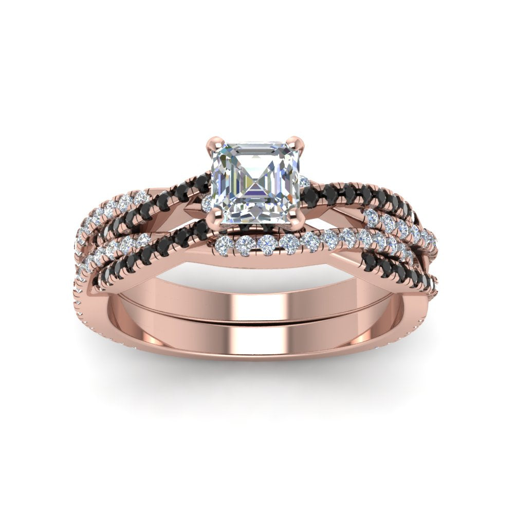 asscher-cut-simple-twisted-vine-bridal-ring-sets-with-black-diamond-in-14K-rose-gold-FD8233ASGBLACK-NL-RG