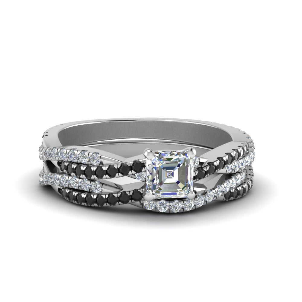 asscher-cut-simple-twisted-vine-bridal-ring-sets-with-black-diamond-in-14K-white-gold-FD8233ASGBLACK-NL-WG