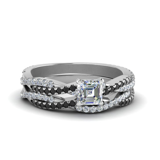 asscher-cut-simple-twisted-vine-bridal-ring-sets-with-black-diamond-in-14K-white-gold-FD8233ASGBLACK-NL-WG