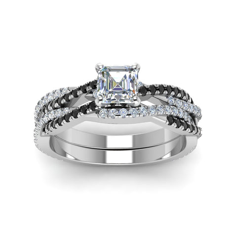 asscher-cut-simple-twisted-vine-bridal-ring-sets-with-black-diamond-in-14K-white-gold-FD8233ASGBLACK-NL-WG