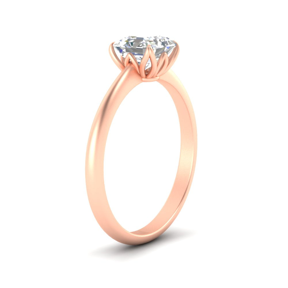 Asscher Solitaire Cathedral Ring With Floral Head