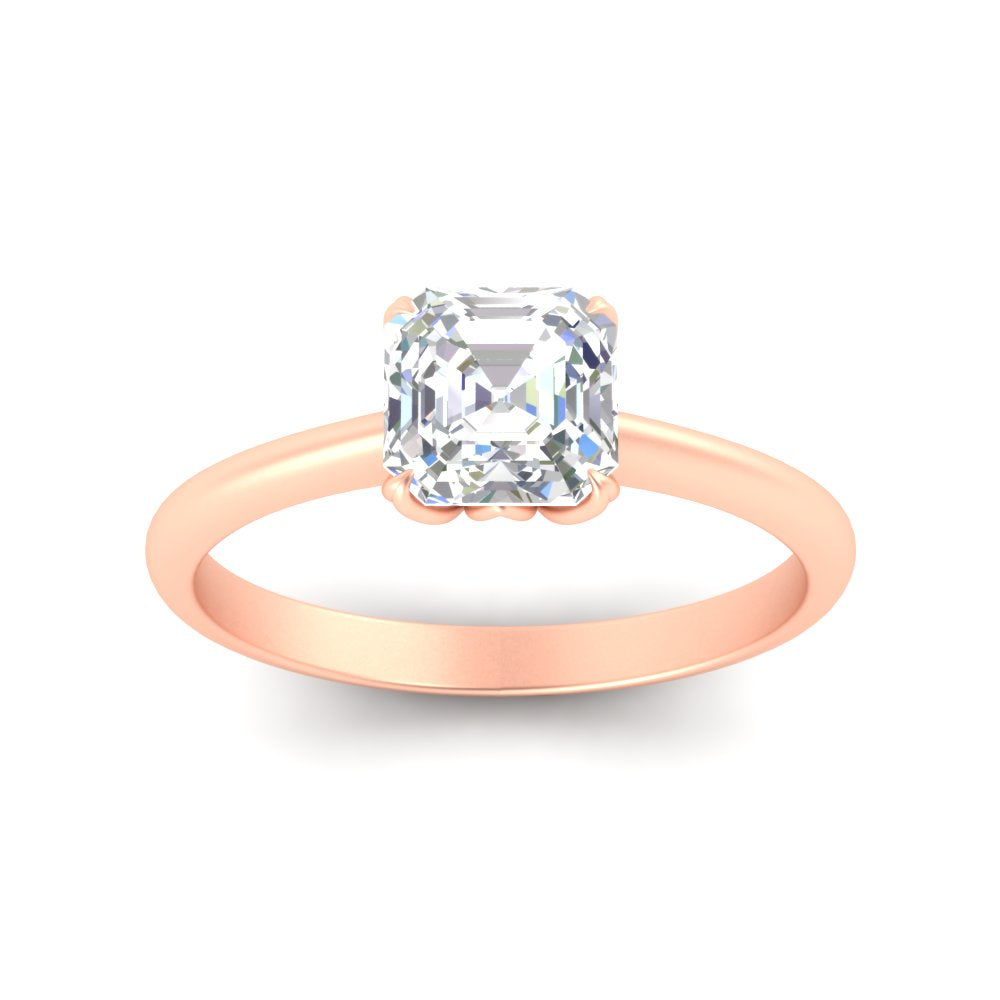 Asscher Solitaire Cathedral Ring With Floral Head