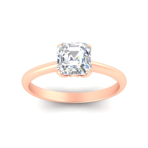 Asscher Solitaire Cathedral Ring With Floral Head