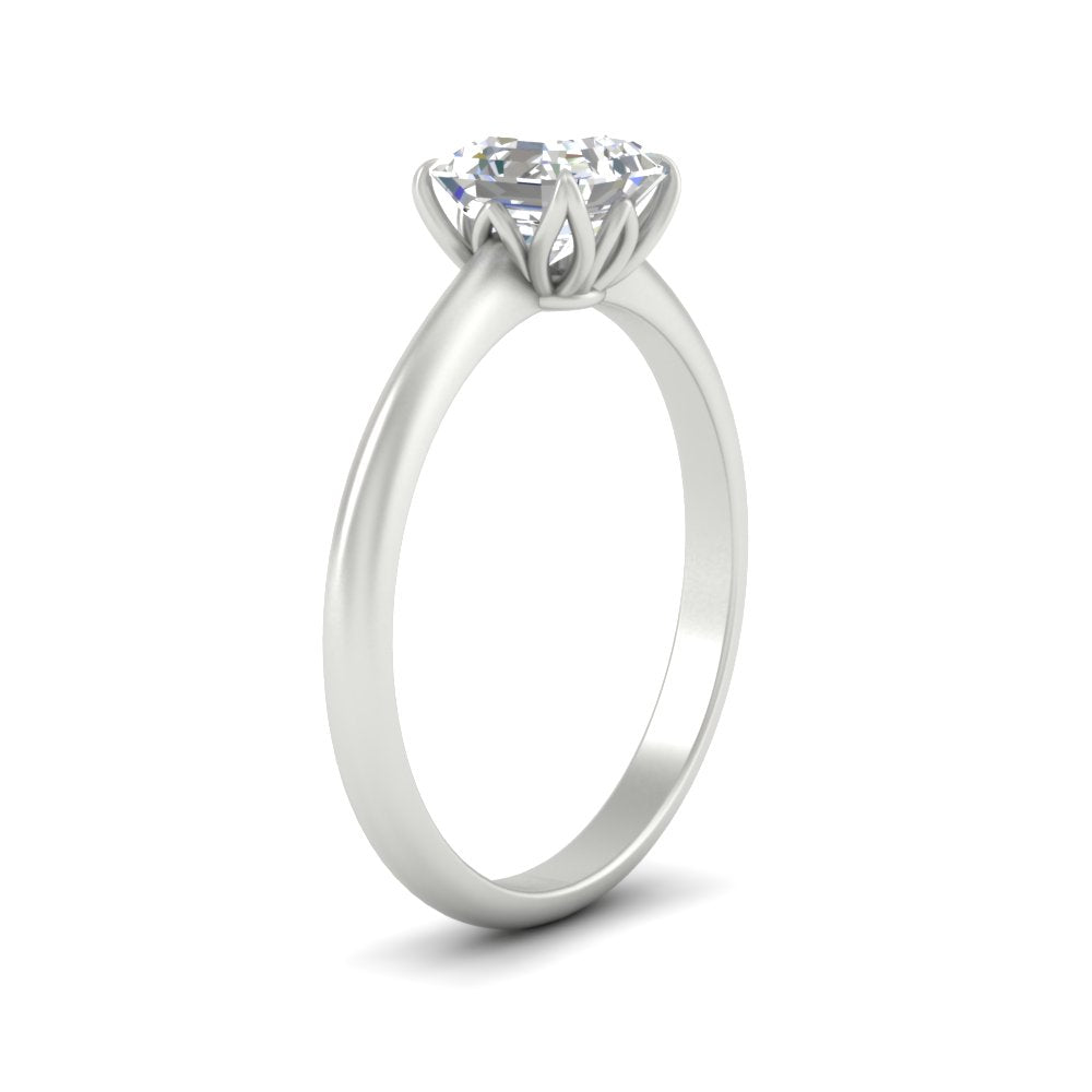 Asscher Solitaire Cathedral Ring With Floral Head