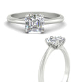 Thumbnail 9 - Asscher Solitaire Cathedral Ring With Floral Head