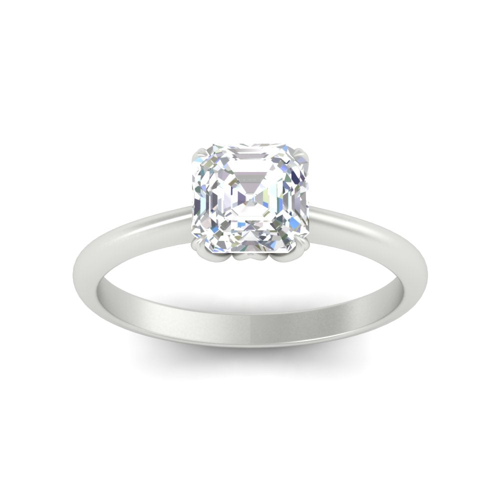 Asscher Solitaire Cathedral Ring With Floral Head