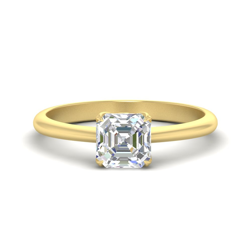 Asscher Solitaire Cathedral Ring With Floral Head