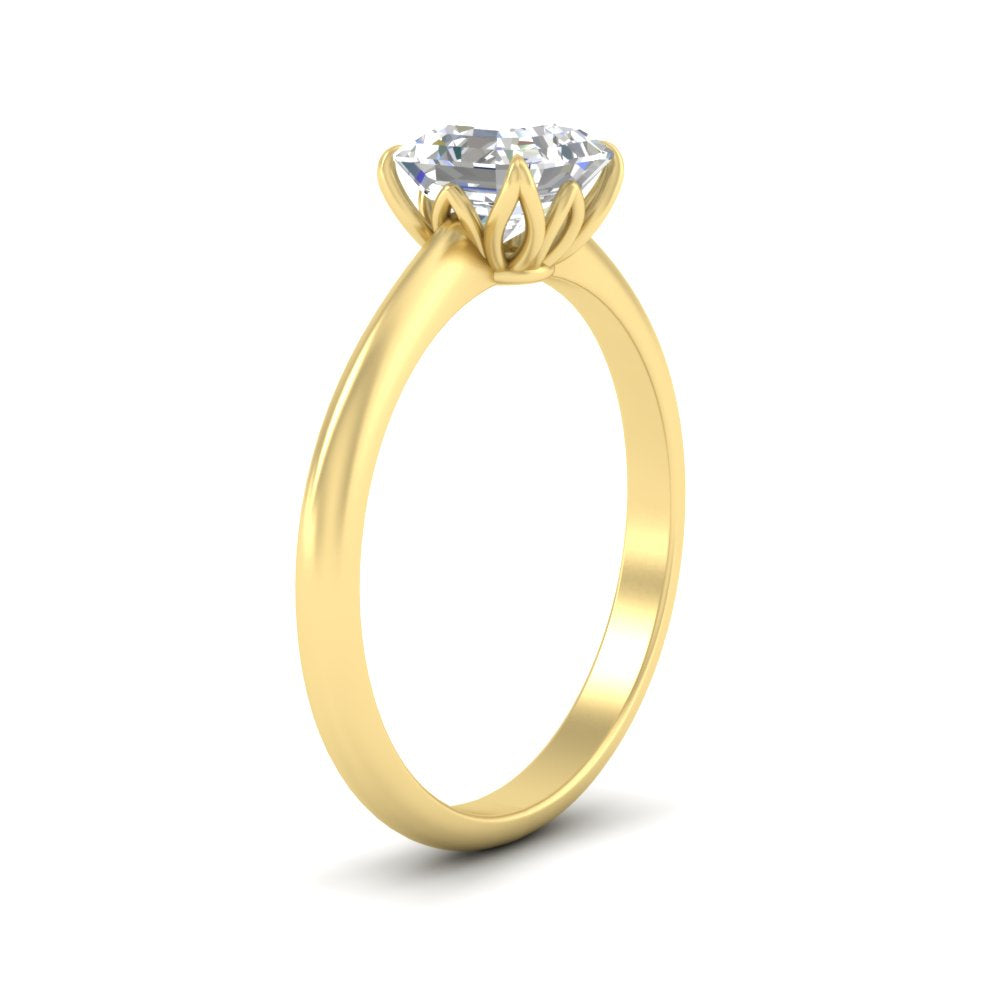Asscher Solitaire Cathedral Ring With Floral Head