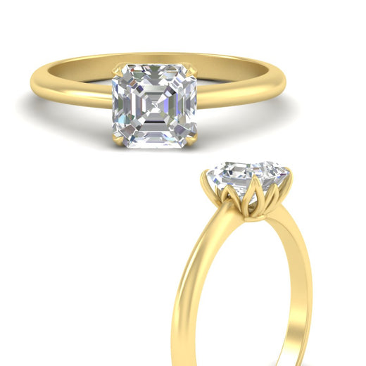 Asscher Solitaire Cathedral Ring With Floral Head