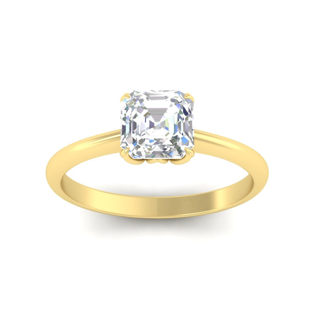 Asscher Solitaire Cathedral Ring With Floral Head
