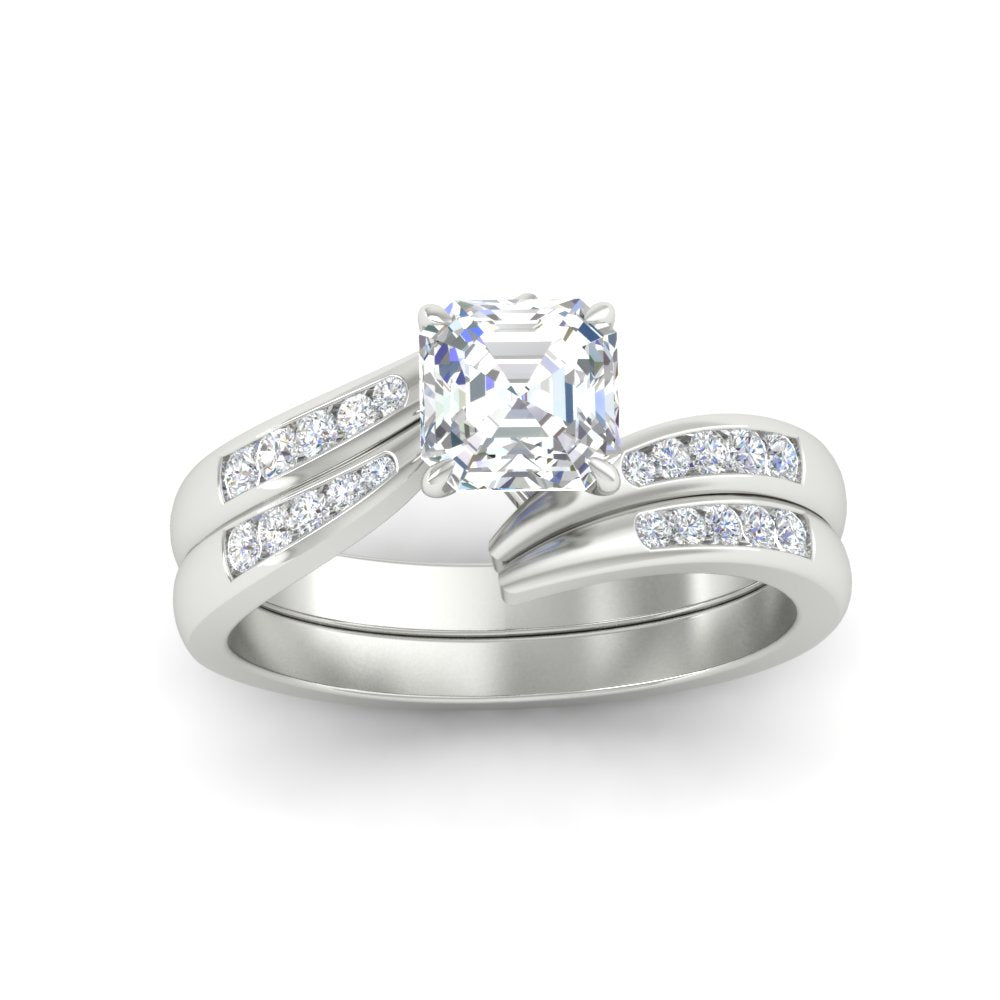 Asscher Cut Swirl Channel Bridal Engagement Set – Fascinating Diamonds