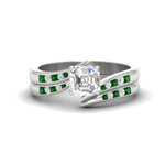Load image into Gallery viewer, asscher-cut-swirl-channel-diamond-bridal-set-with-emerald-in-white-gold-FDENS4028ASGEMGR-NL-WG.jpg
