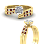 Load image into Gallery viewer, asscher-cut-swirl-channel-diamond-bridal-set-with-ruby-in-yellow-gold-FDENS4028ASGRUDR-NL-YG.jpg

