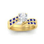 Load image into Gallery viewer, asscher-cut-swirl-channel-diamond-bridal-set-with-sapphire-in-yellow-gold-FDENS4028ASGSABL-NL-YG.jpg
