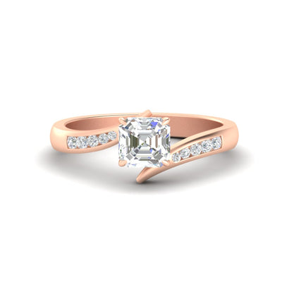 Asscher Cut Channel Set Swirl Diamond Ring
