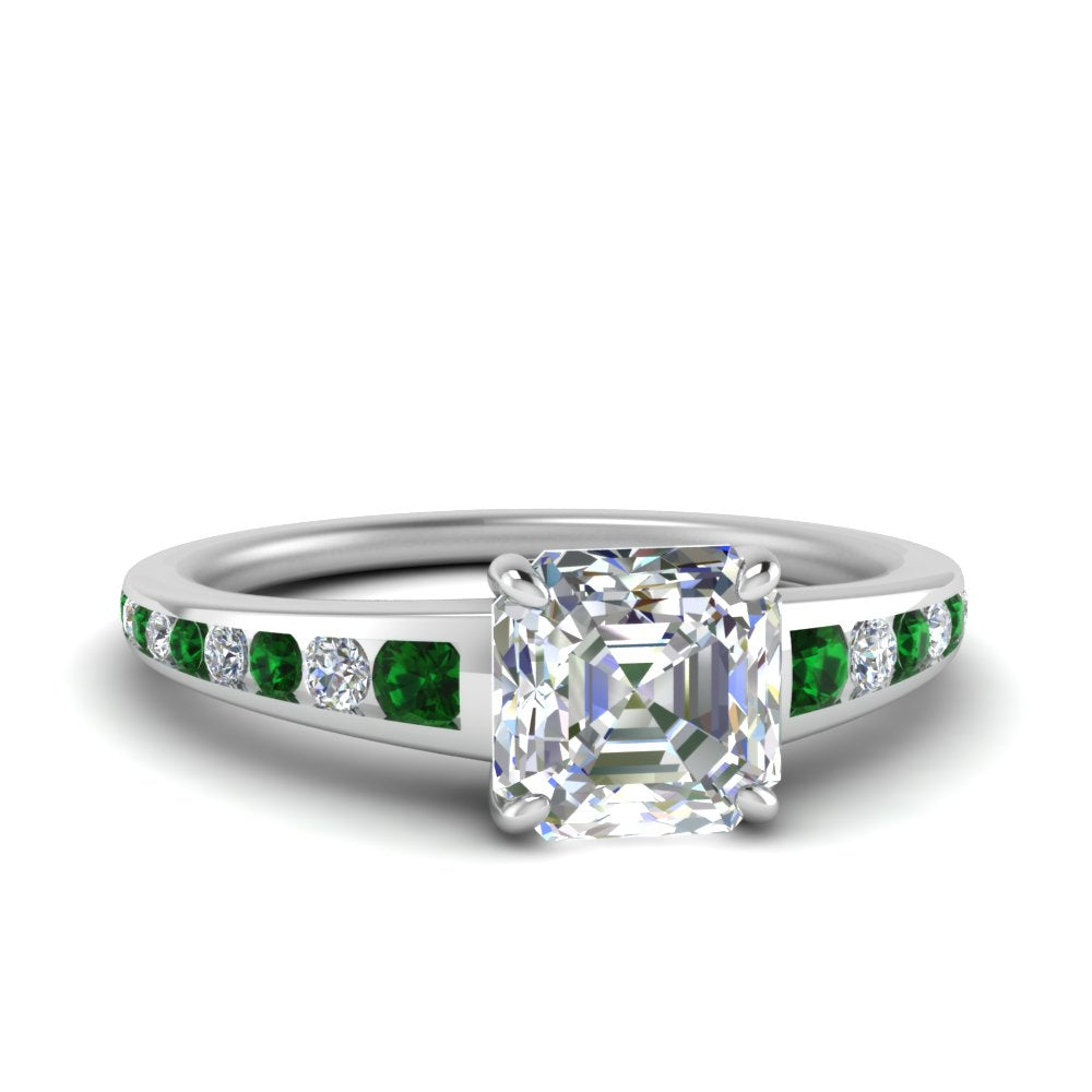 asscher-cut-swirl-engraved-channel-accent-diamond-engagement-ring-with-emerald-in-FD122866ASRGEMGR-NL-WG