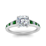 Load image into Gallery viewer, asscher-cut-swirl-engraved-channel-accent-diamond-engagement-ring-with-emerald-in-FD122866ASRGEMGR-NL-WG
