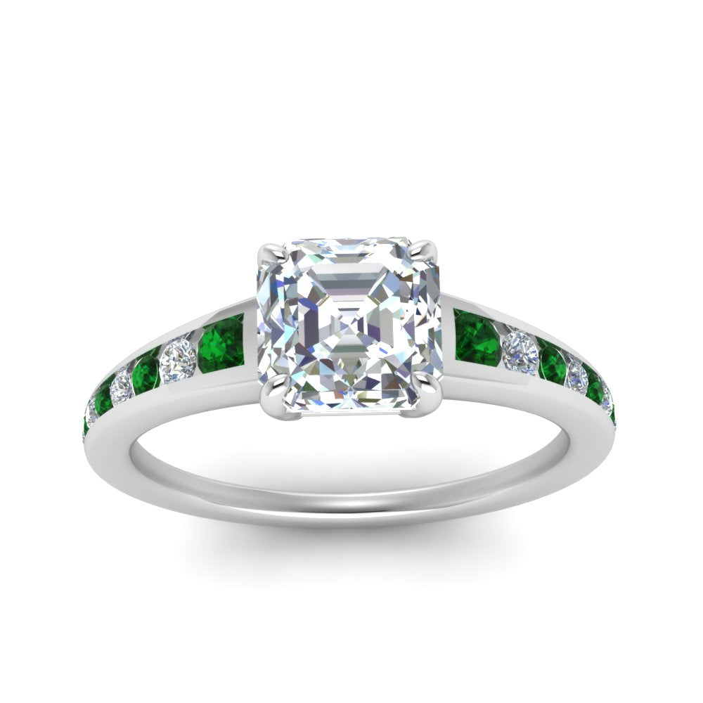 asscher-cut-swirl-engraved-channel-accent-diamond-engagement-ring-with-emerald-in-FD122866ASRGEMGR-NL-WG