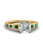 Load image into Gallery viewer, asscher-cut-swirl-engraved-channel-accent-diamond-engagement-ring-with-emerald-in-FD122866ASRGEMGR-NL-YG
