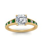 Load image into Gallery viewer, asscher-cut-swirl-engraved-channel-accent-diamond-engagement-ring-with-emerald-in-FD122866ASRGEMGR-NL-YG
