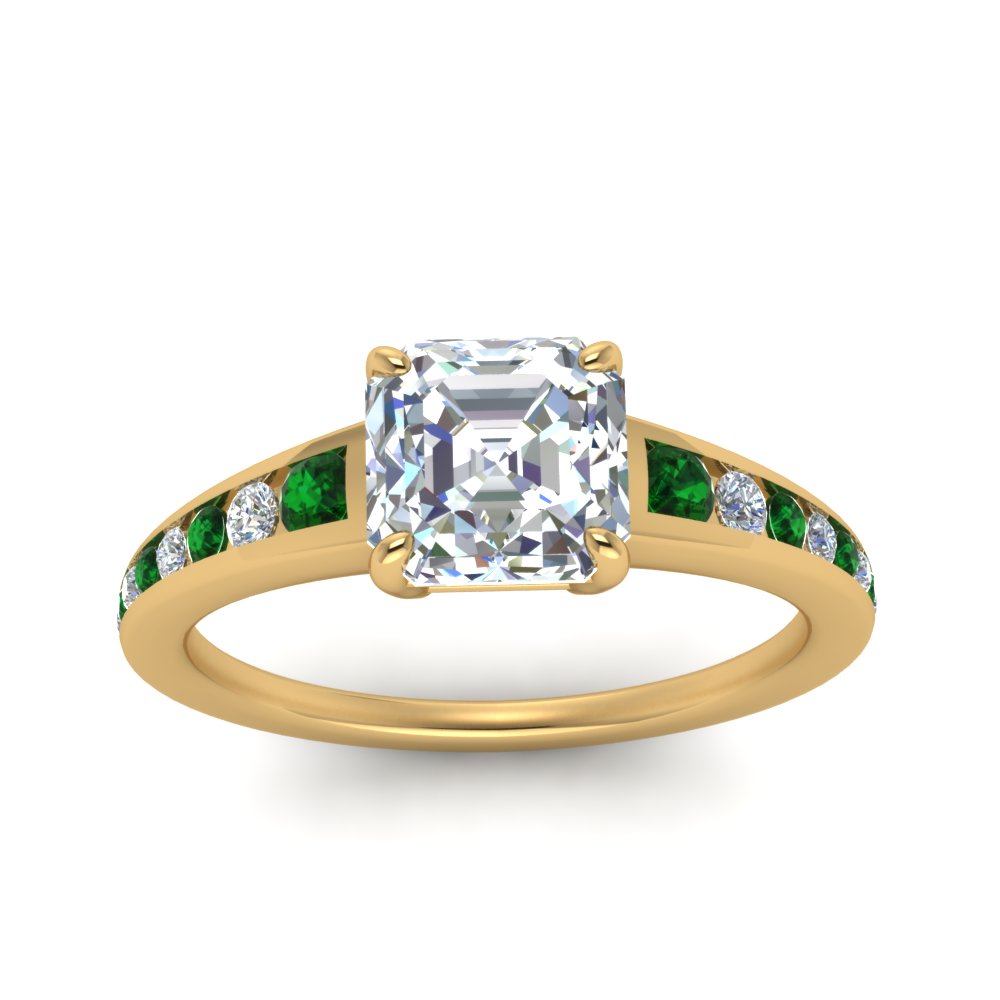 asscher-cut-swirl-engraved-channel-accent-diamond-engagement-ring-with-emerald-in-FD122866ASRGEMGR-NL-YG