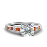 Load image into Gallery viewer, asscher-cut-swirl-engraved-channel-accent-diamond-engagement-ring-with-orange-sapphire-in-FD122866ASRGSAOR-NL-WG
