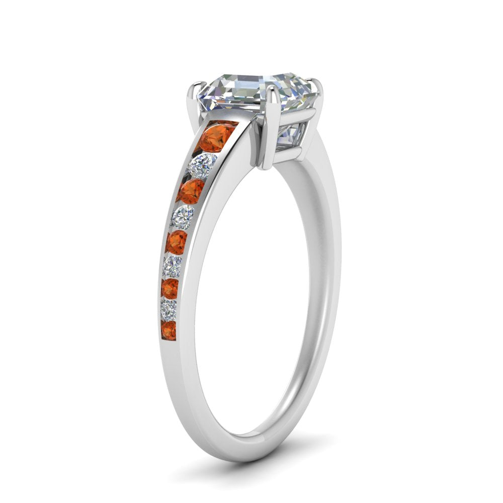 asscher-cut-swirl-engraved-channel-accent-diamond-engagement-ring-with-orange-sapphire-in-FD122866ASRGSAOR-NL-WG