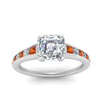 Load image into Gallery viewer, asscher-cut-swirl-engraved-channel-accent-diamond-engagement-ring-with-orange-sapphire-in-FD122866ASRGSAOR-NL-WG
