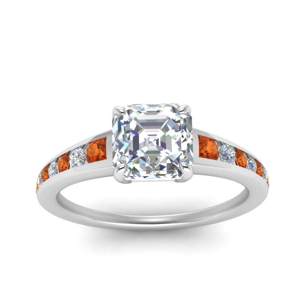 asscher-cut-swirl-engraved-channel-accent-diamond-engagement-ring-with-orange-sapphire-in-FD122866ASRGSAOR-NL-WG