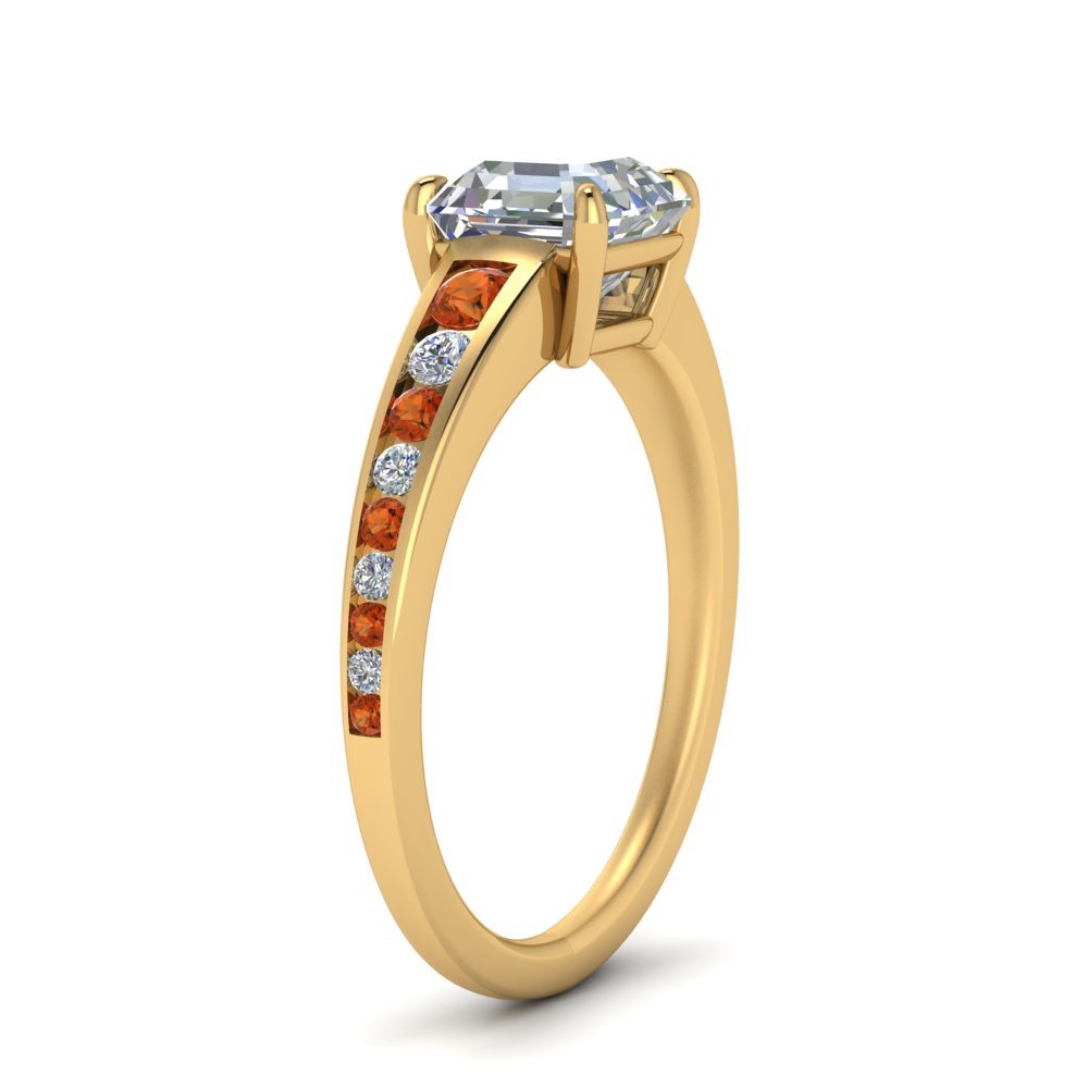 asscher-cut-swirl-engraved-channel-accent-diamond-engagement-ring-with-orange-sapphire-in-FD122866ASRGSAOR-NL-YG