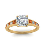 Load image into Gallery viewer, asscher-cut-swirl-engraved-channel-accent-diamond-engagement-ring-with-orange-sapphire-in-FD122866ASRGSAOR-NL-YG
