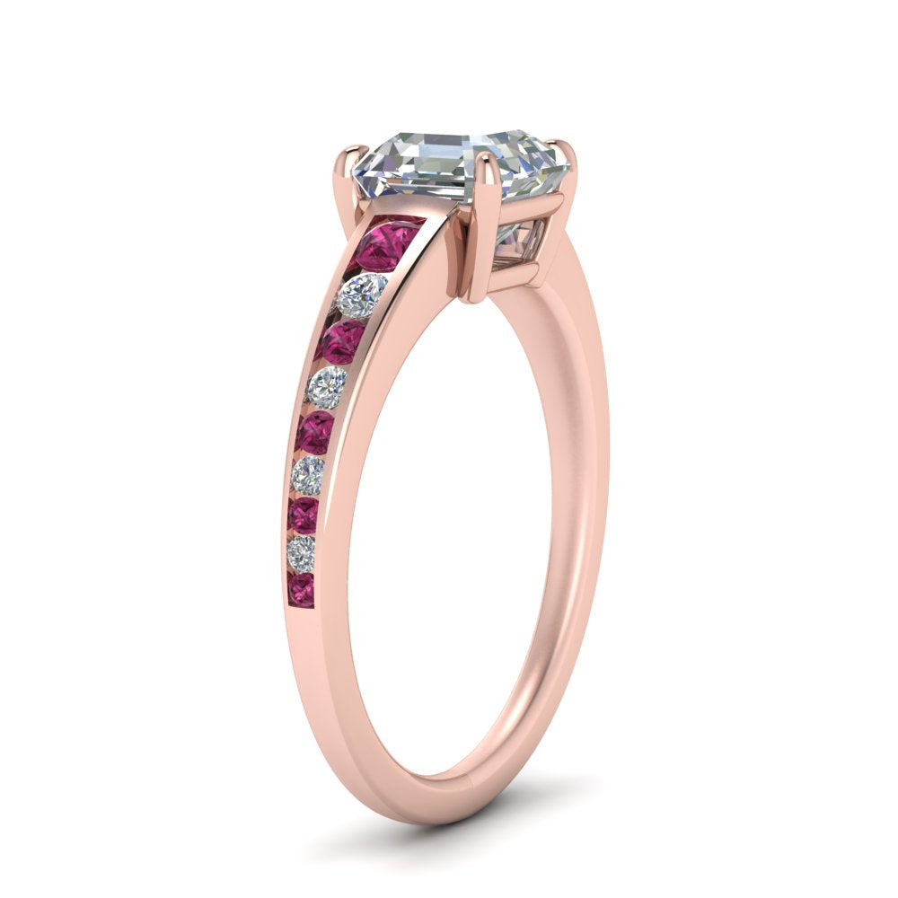 asscher-cut-swirl-engraved-channel-accent-diamond-engagement-ring-with-pink-sapphire-in-FD122866ASRGSADRPI-NL-RG