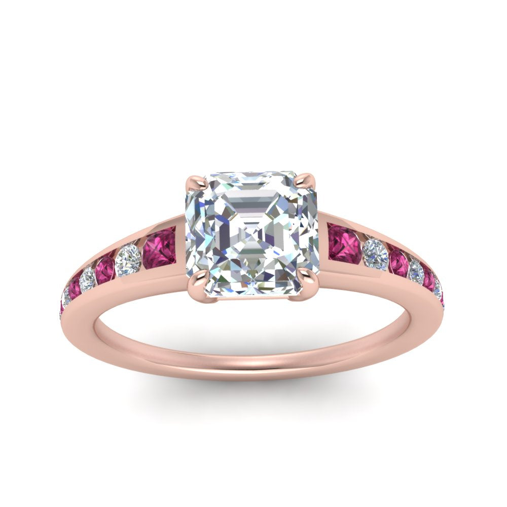 asscher-cut-swirl-engraved-channel-accent-diamond-engagement-ring-with-pink-sapphire-in-FD122866ASRGSADRPI-NL-RG
