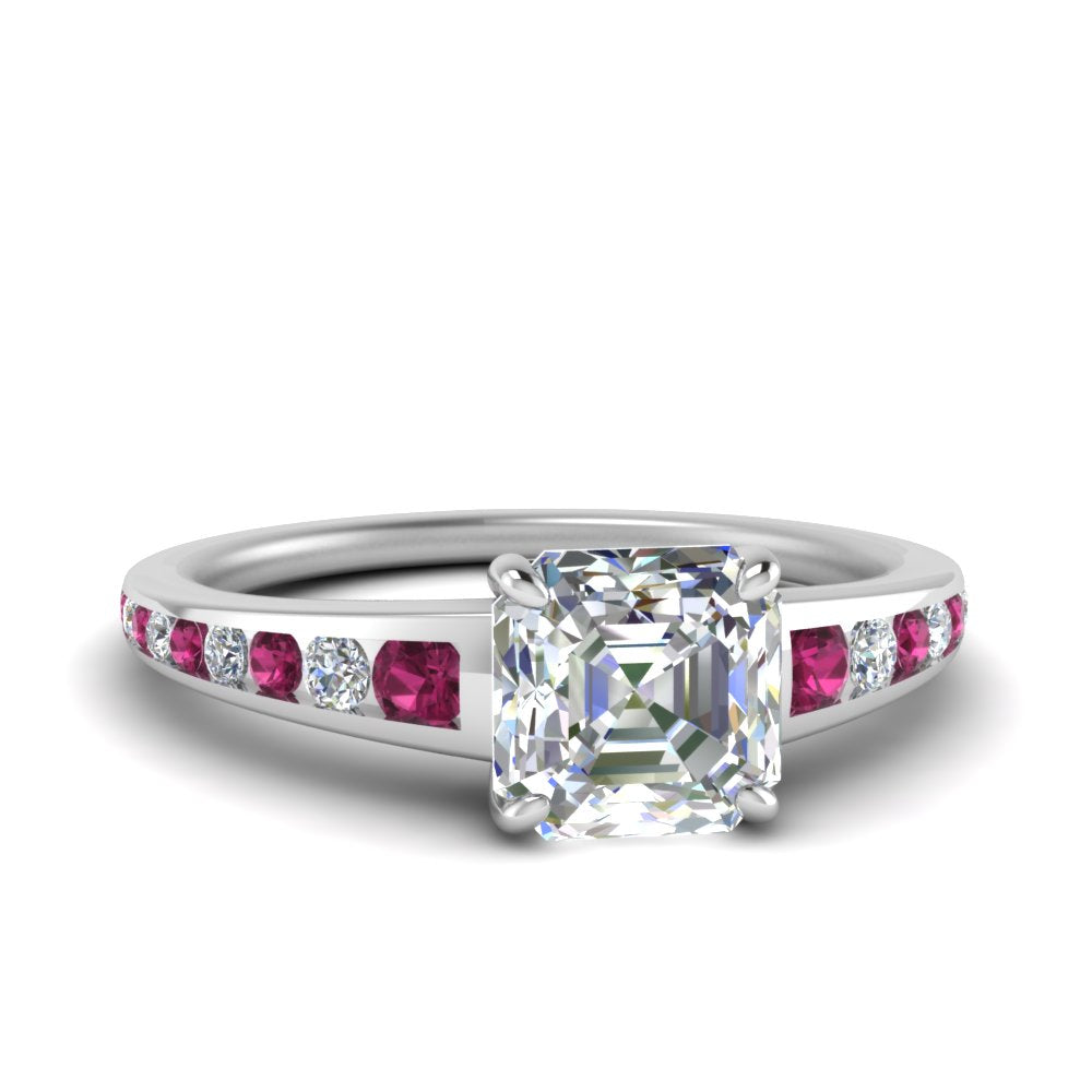 asscher-cut-swirl-engraved-channel-accent-diamond-engagement-ring-with-pink-sapphire-in-FD122866ASRGSADRPI-NL-WG