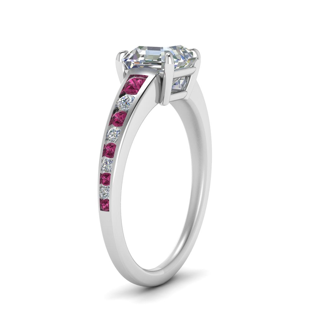 asscher-cut-swirl-engraved-channel-accent-diamond-engagement-ring-with-pink-sapphire-in-FD122866ASRGSADRPI-NL-WG